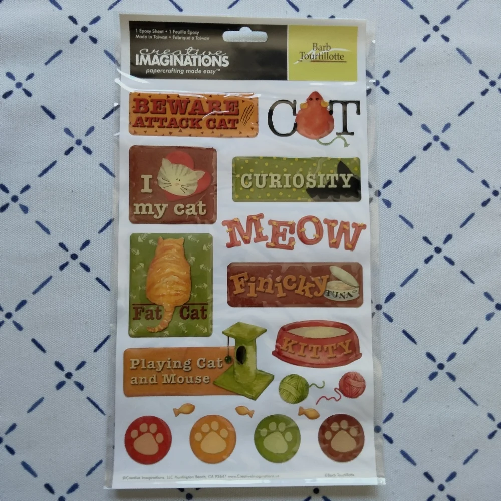 Creative Imaginations Cat-Themed Epoxy Sticker Sheets Scrapbook Craft 6 Sheets